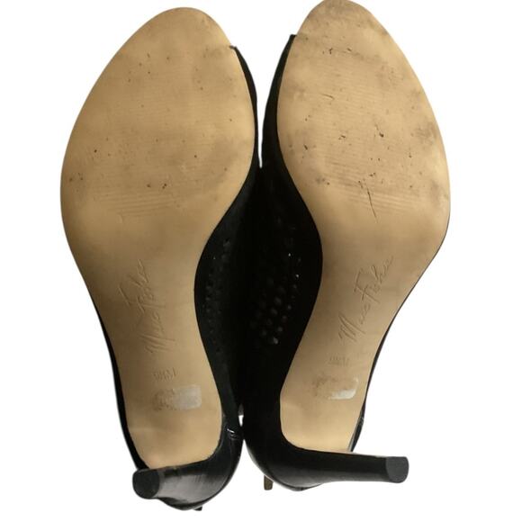 Marc Fisher Peddle Peep Toe Leather Suede Heels Laser Cut Bootie Black SZ 9.5 M - Picture 14 of 16